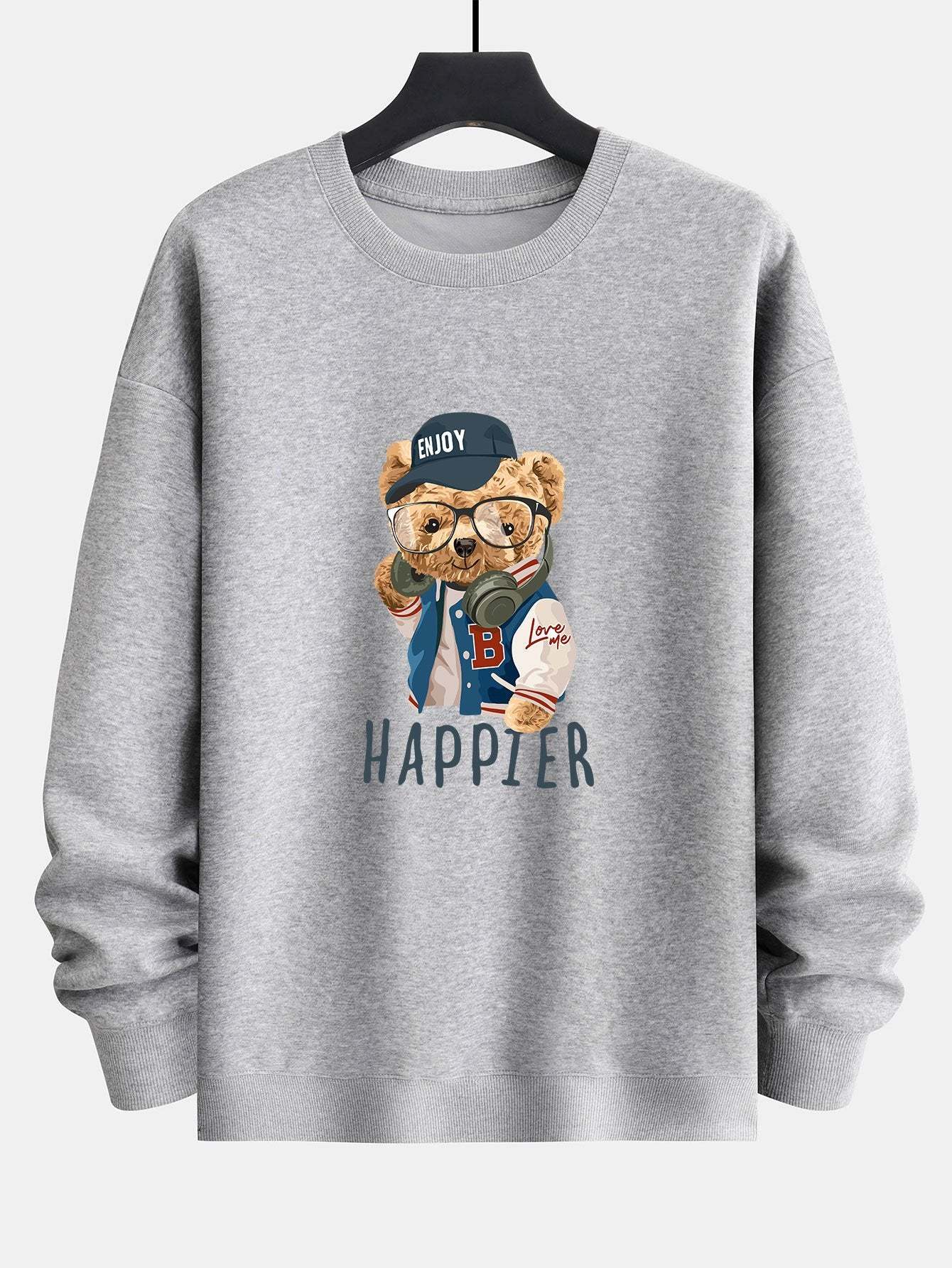 Baseball Jacket Bear Slogan Print Relax Fit Sweatshirt-Mitchell Shoes