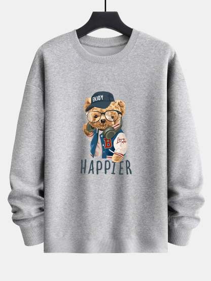 Baseball Jacket Bear Slogan Print Relax Fit Sweatshirt-Mitchell Shoes