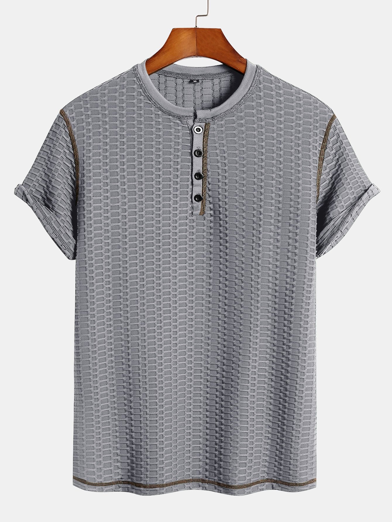 Muscle Fit Knitted Textured Henley Shirt-Mitchell Shoes