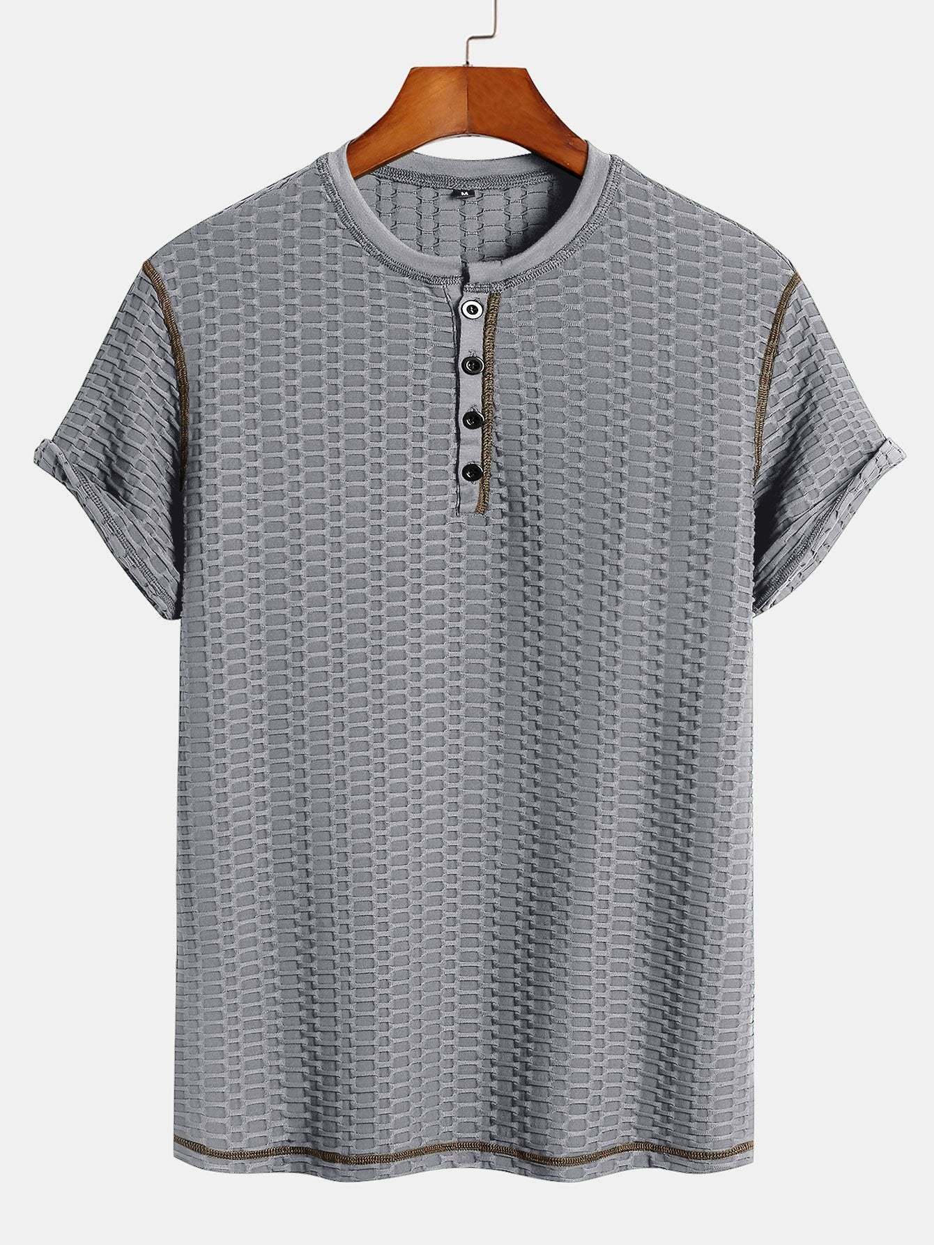 Muscle Fit Knitted Textured Henley Shirt-Mitchell Shoes