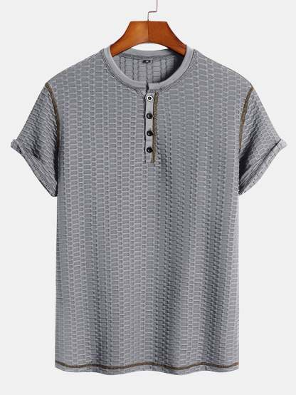 Muscle Fit Knitted Textured Henley Shirt-Mitchell Shoes