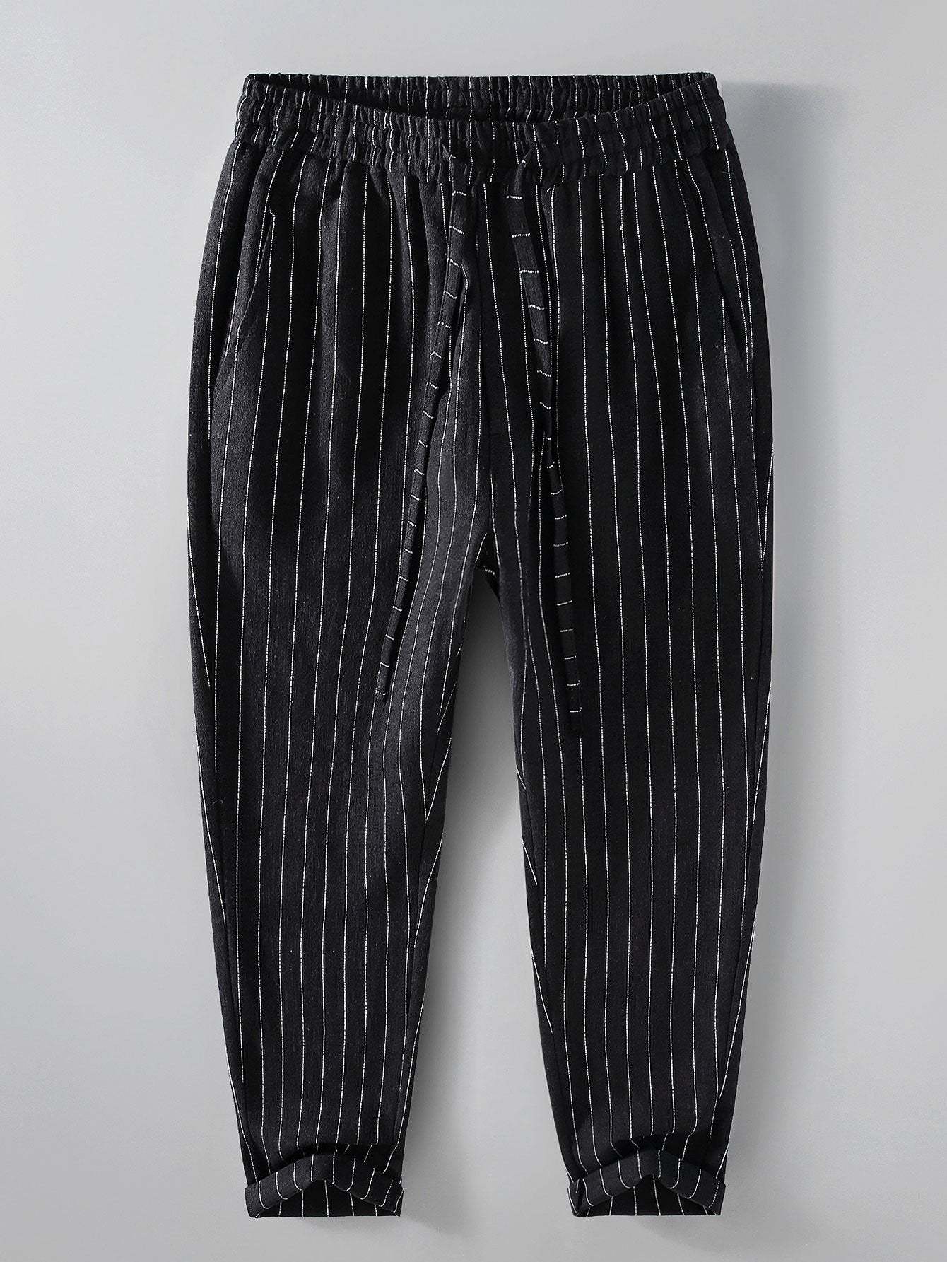 Striped Linen Cotton Blend Cropped Pants-Mitchell Shoes