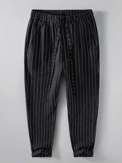 Striped Linen Cotton Blend Cropped Pants-Mitchell Shoes