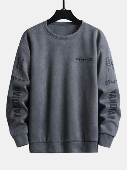 Letter Print Suede Crew Neck Sweatshirt-Mitchell Shoes