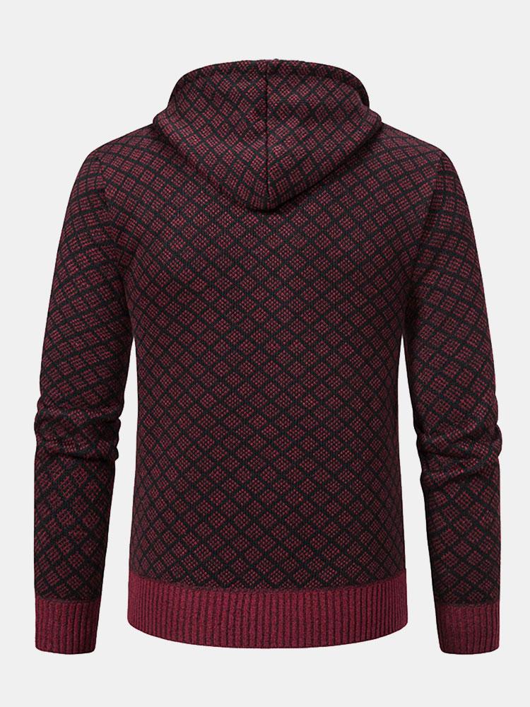 Diamond Pattern Zip Hooded Sweater-Mitchell Shoes