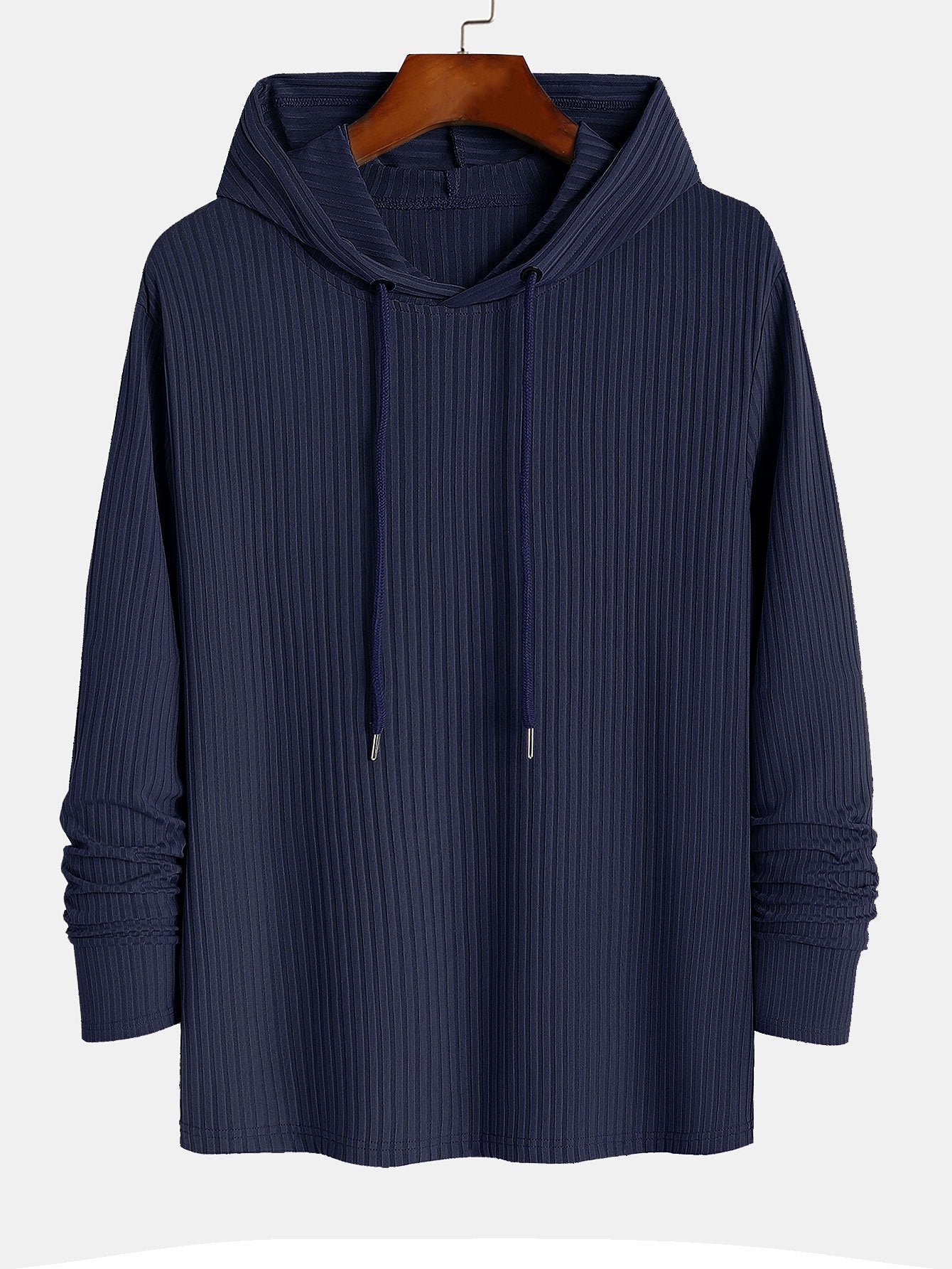 Muscle Fit Long Sleeved Ribbed Hooded T-Shirt-Mitchell Shoes