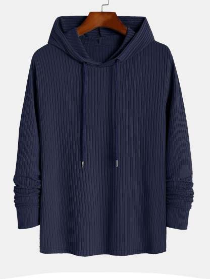 Muscle Fit Long Sleeved Ribbed Hooded T-Shirt-Mitchell Shoes