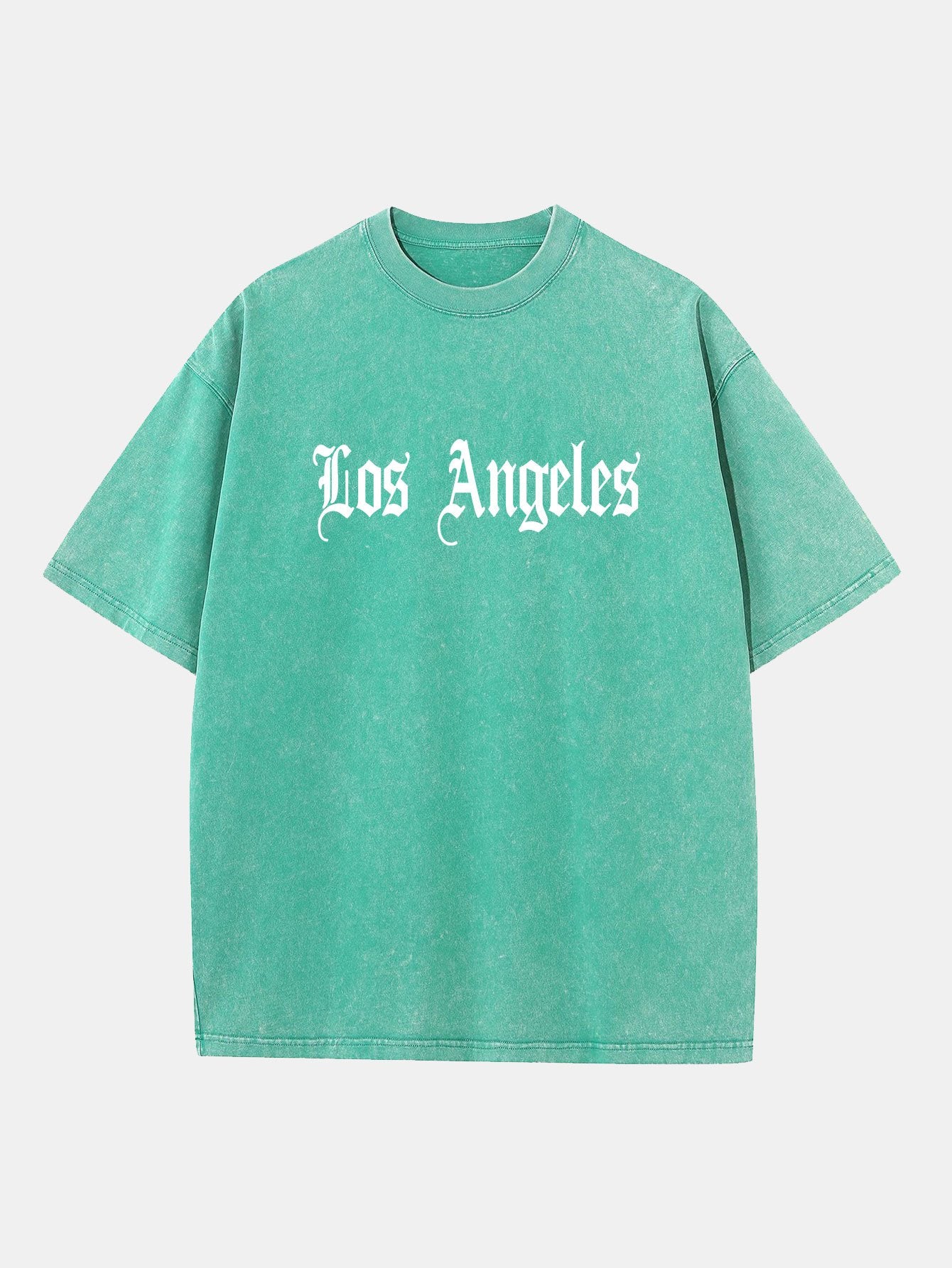 Los Angeles Gothic Print Washed Distressed Drop Shoulder T-Shirt-Mitchell Shoes
