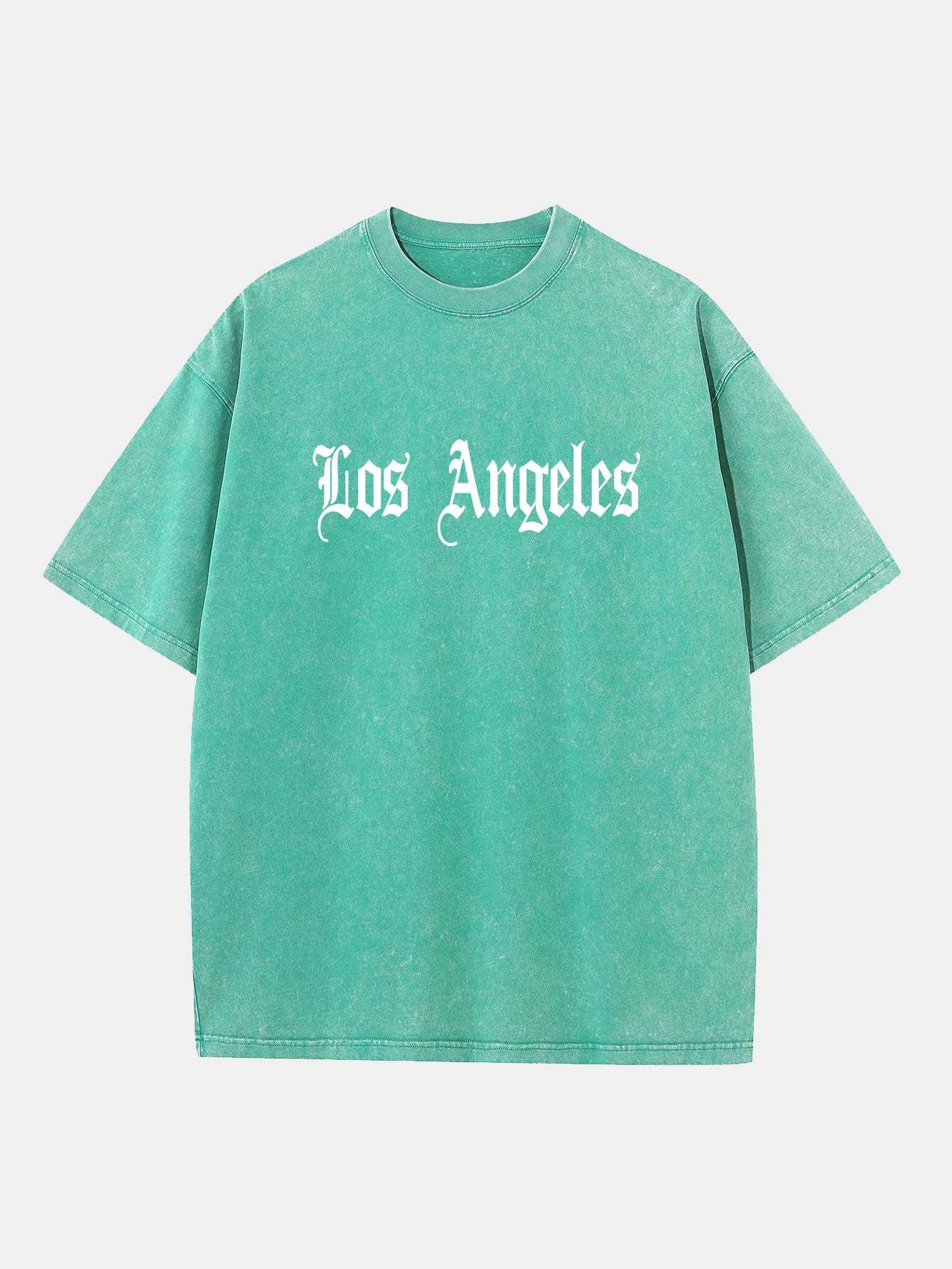 Los Angeles Gothic Print Washed Distressed Drop Shoulder T-Shirt-Mitchell Shoes