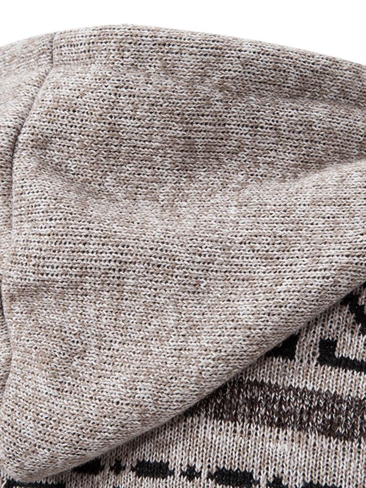 Aztec Geometric Pattern Zip Hooded Sweater-Mitchell Shoes