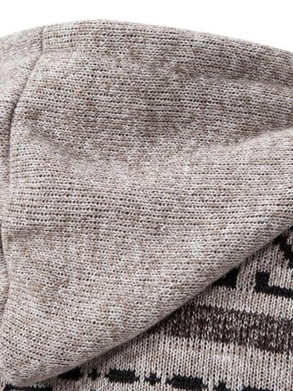 Aztec Geometric Pattern Zip Hooded Sweater-Mitchell Shoes