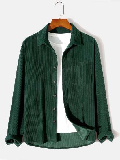 Long Sleeve Button Up Corduroy Shirt-Mitchell Shoes