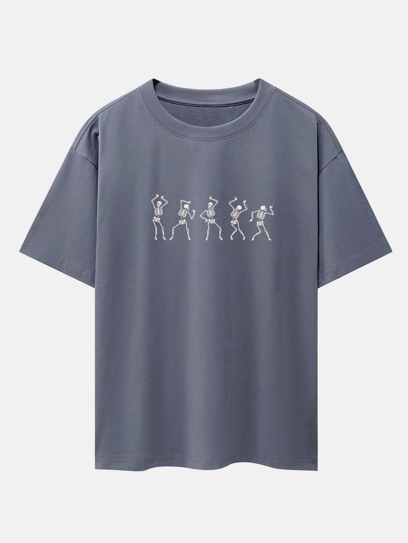Dancing Skeleton Print Heavy Weight Drop Shoulder Oversize T-Shirt-Mitchell Shoes