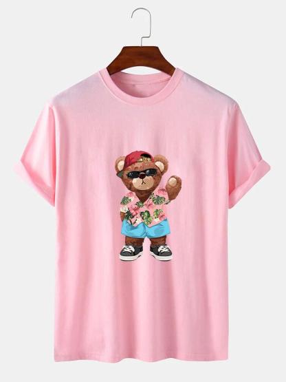 Bear In Hawaiian Shirt Print T-Shirt-Mitchell Shoes