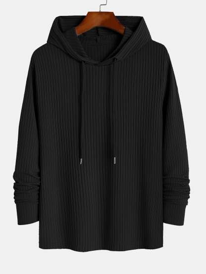 Muscle Fit Long Sleeved Ribbed Hooded T-Shirt-Mitchell Shoes