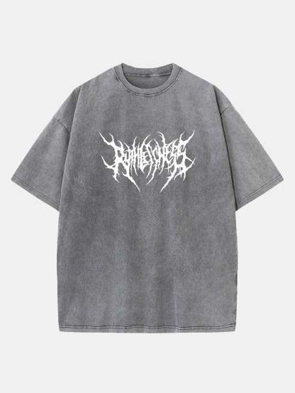 Ruthless Gothic Print Washed Distressed Drop Shoulder T-Shirt-Mitchell Shoes