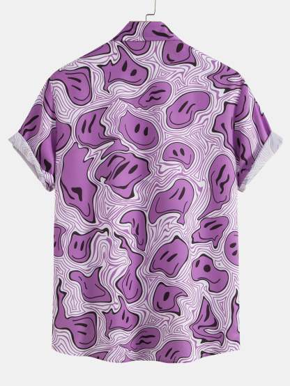 Psychedelic Smiley Print Button Shirt-Mitchell Shoes