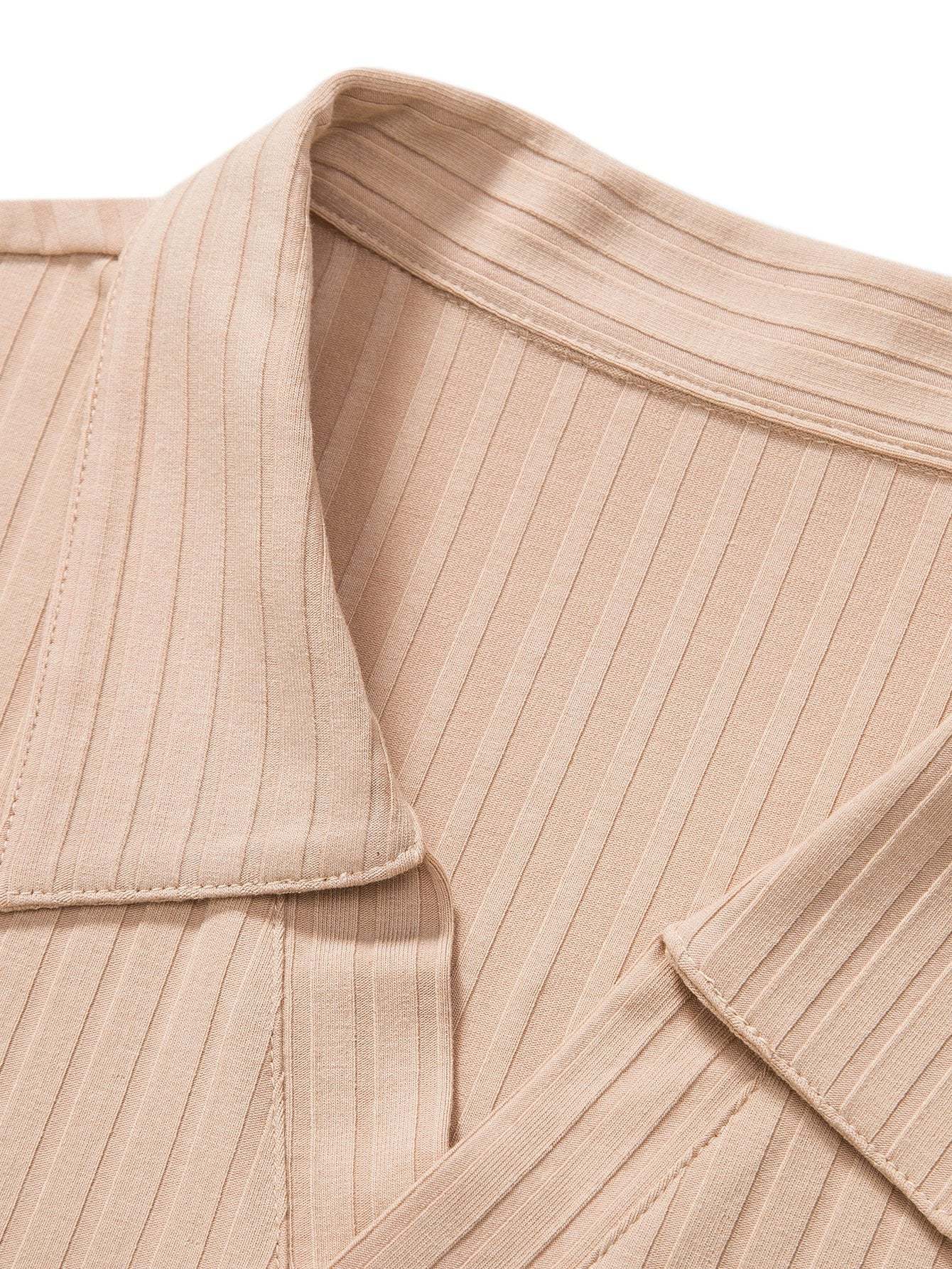 Knitted Ribbed V Neck Polo Shirt-Mitchell Shoes