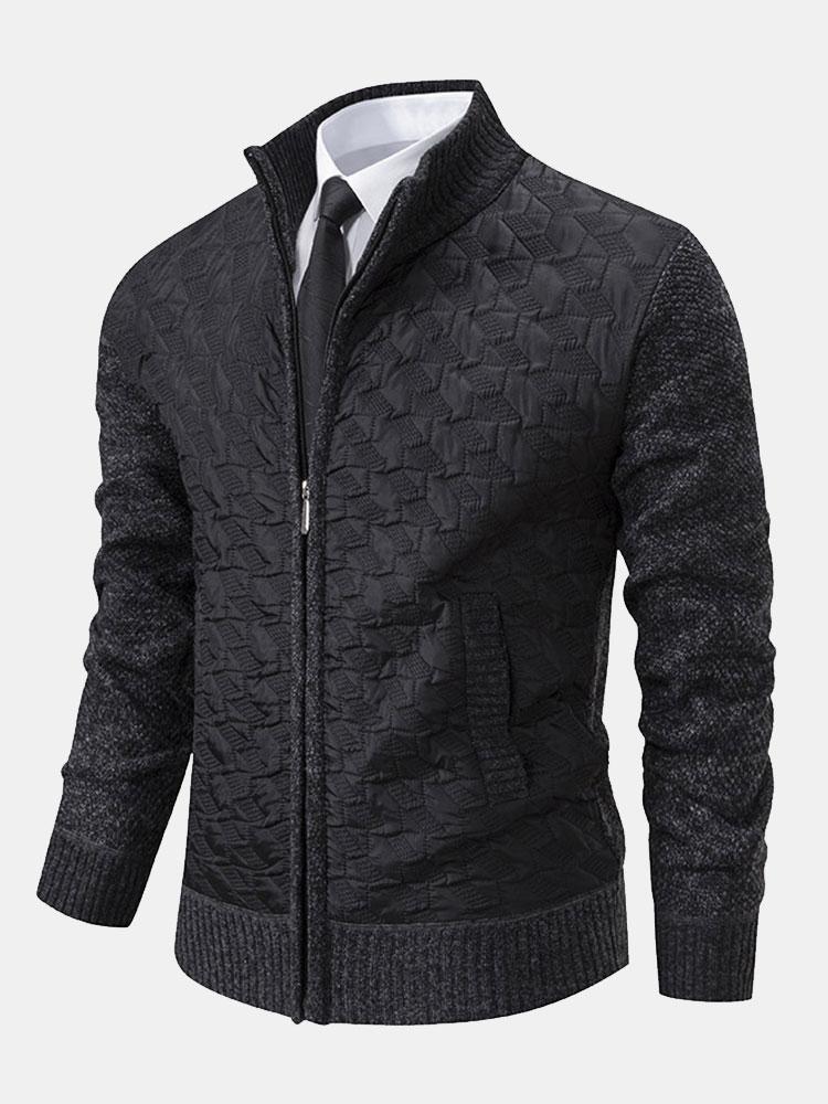 Quilted Jacquard Zip Up Sweater-Mitchell Shoes