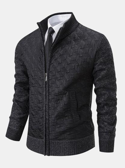 Quilted Jacquard Zip Up Sweater-Mitchell Shoes