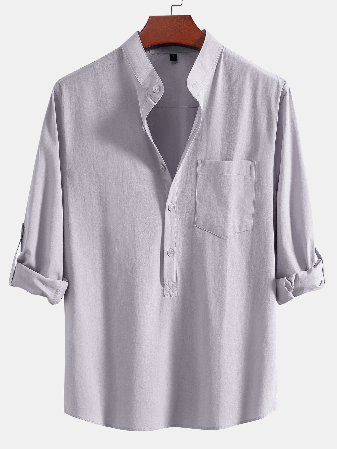 Long Sleeve Linen Look Henley Collar Shirt & Straight Leg Linen Pants-Mitchell Shoes