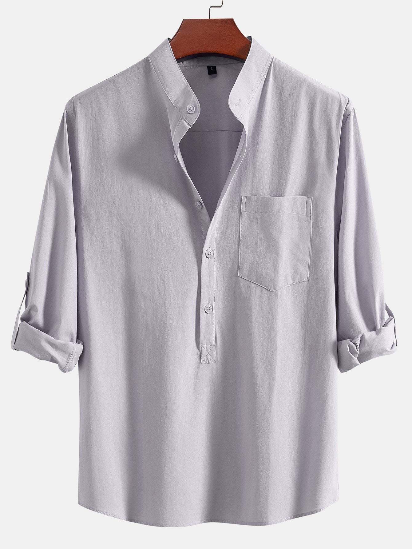 Long Sleeve Linen Look Henley Collar Shirt & Straight Leg Linen Pants-Mitchell Shoes
