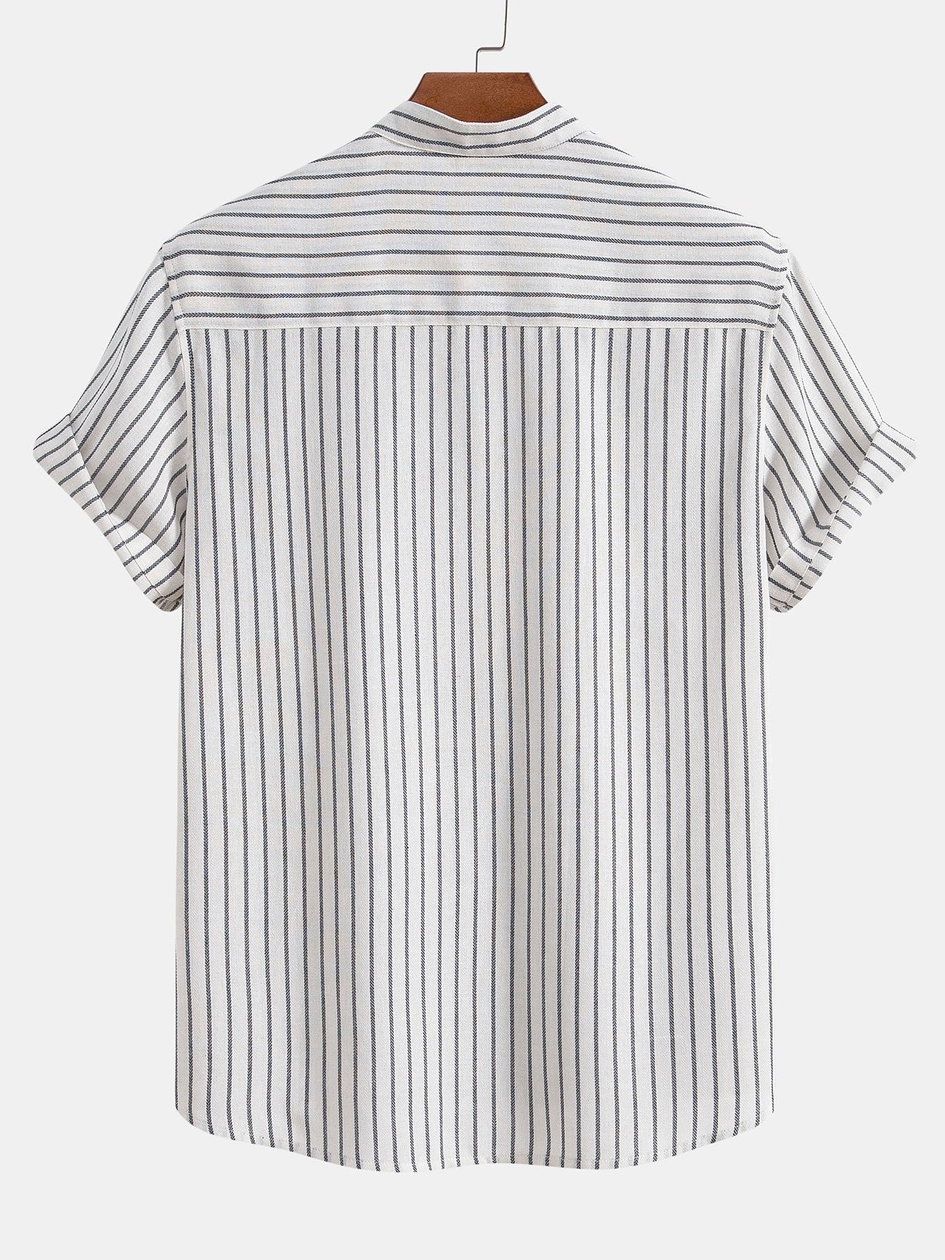 Cotton Blend Striped Stand Collar Shirt-Mitchell Shoes