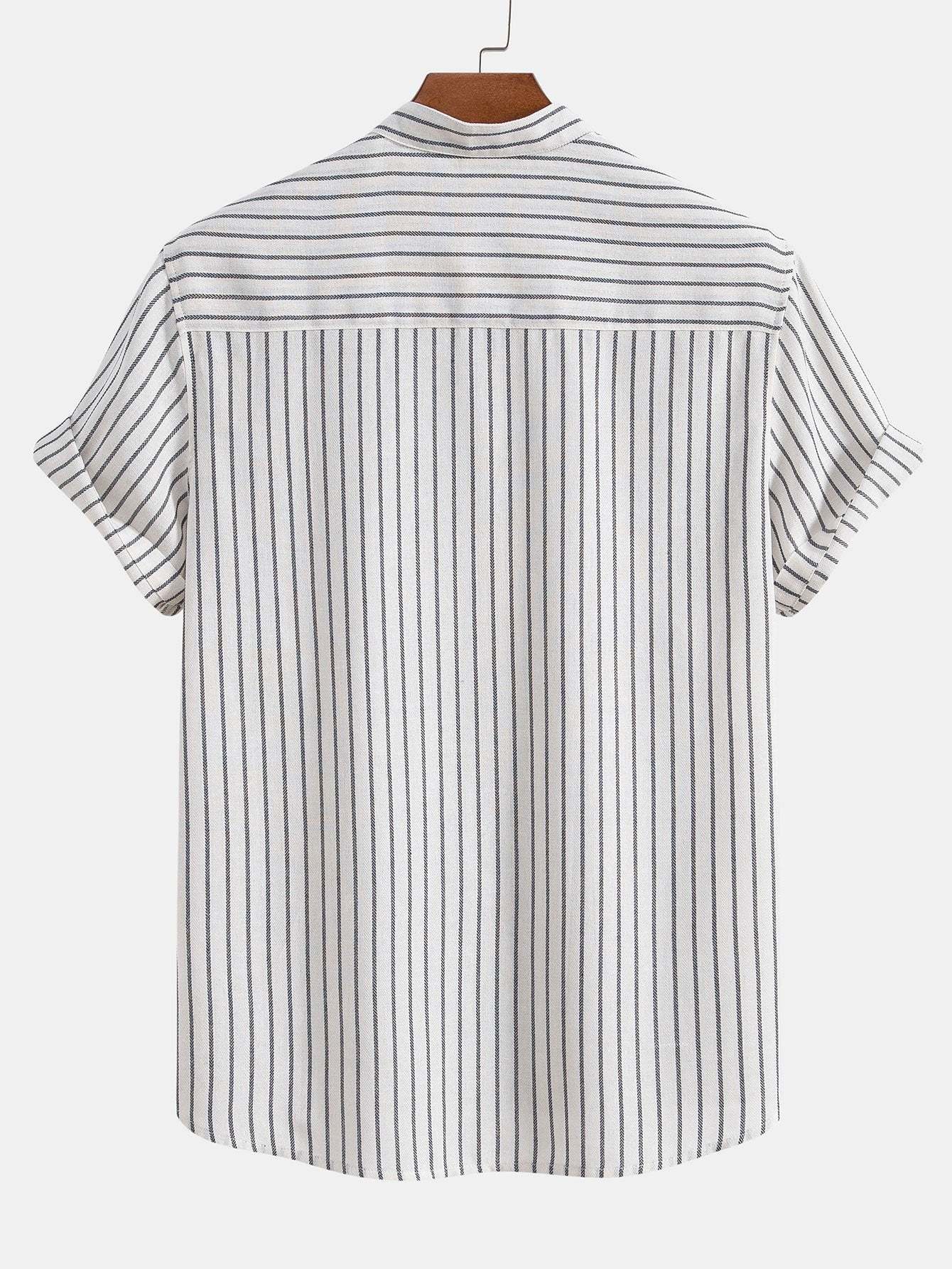 Cotton Blend Striped Stand Collar Shirt-Mitchell Shoes