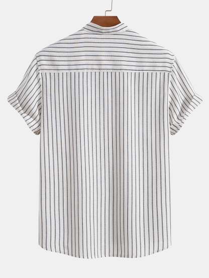Cotton Blend Striped Stand Collar Shirt-Mitchell Shoes