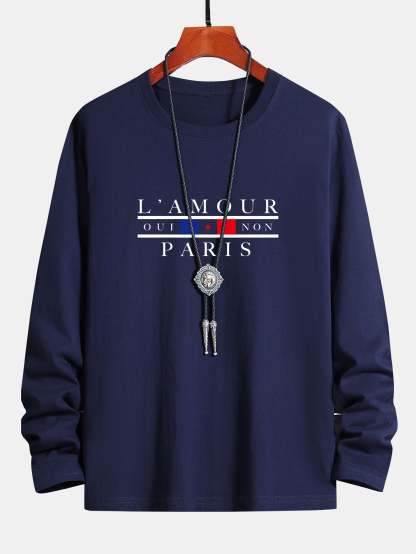 Long Sleeve Paris Slogan Print Cotton T-Shirt-Mitchell Shoes