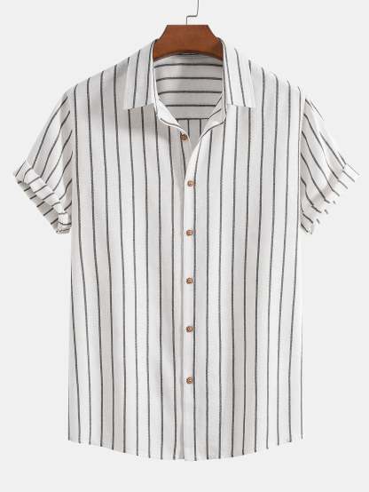 Cotton Blend Striped Button Up Shirt-Mitchell Shoes