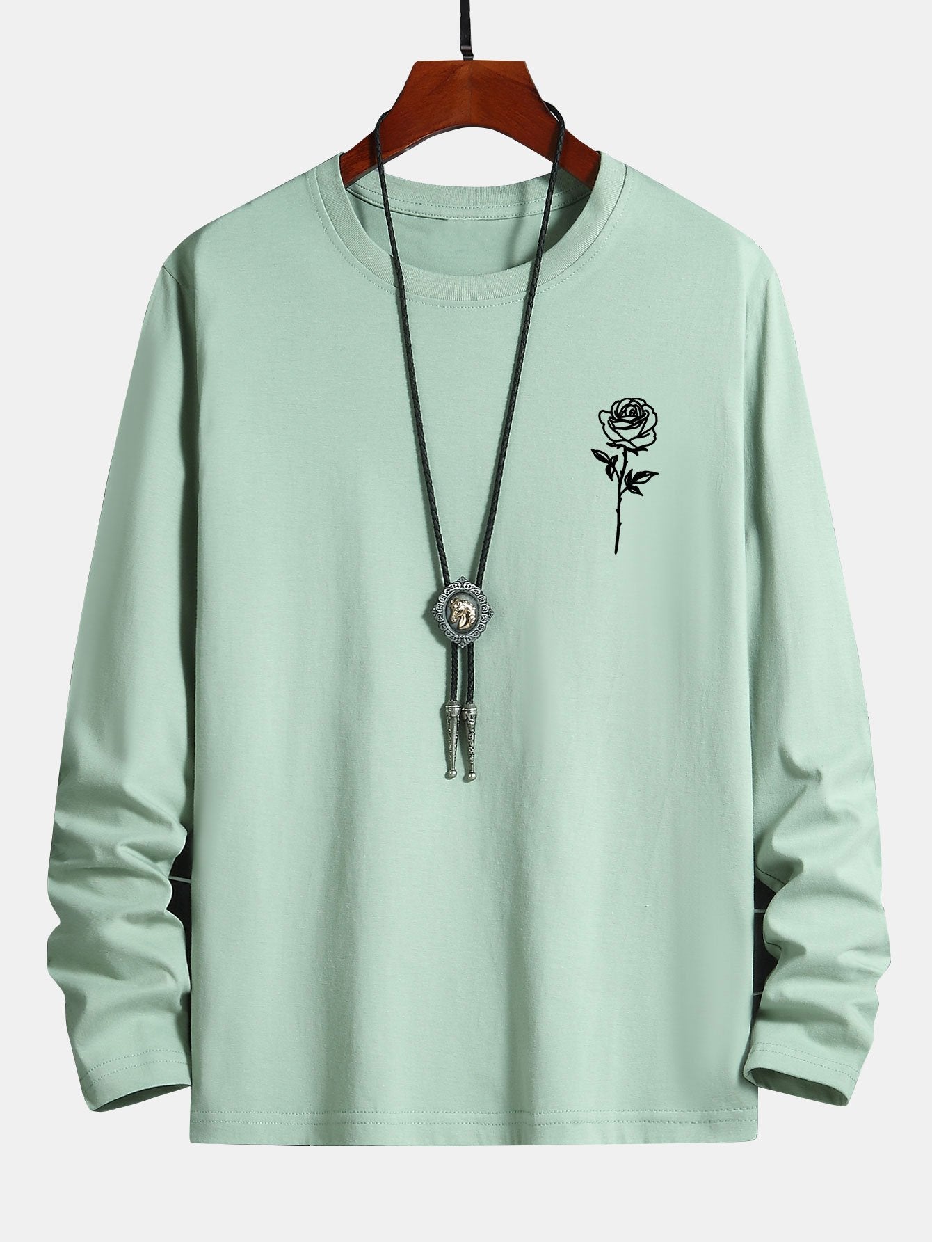 Long Sleeve Rose Print Cotton T-Shirt-Mitchell Shoes