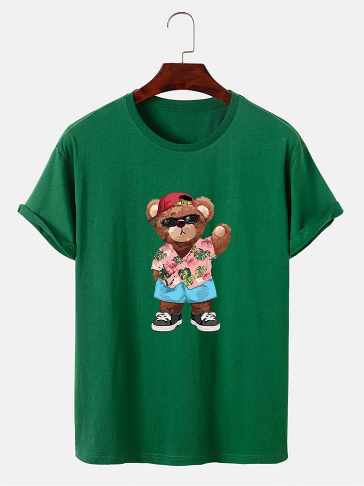 Bear In Hawaiian Shirt Print T-Shirt-Mitchell Shoes
