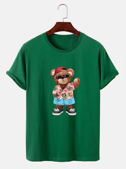 Bear In Hawaiian Shirt Print T-Shirt-Mitchell Shoes