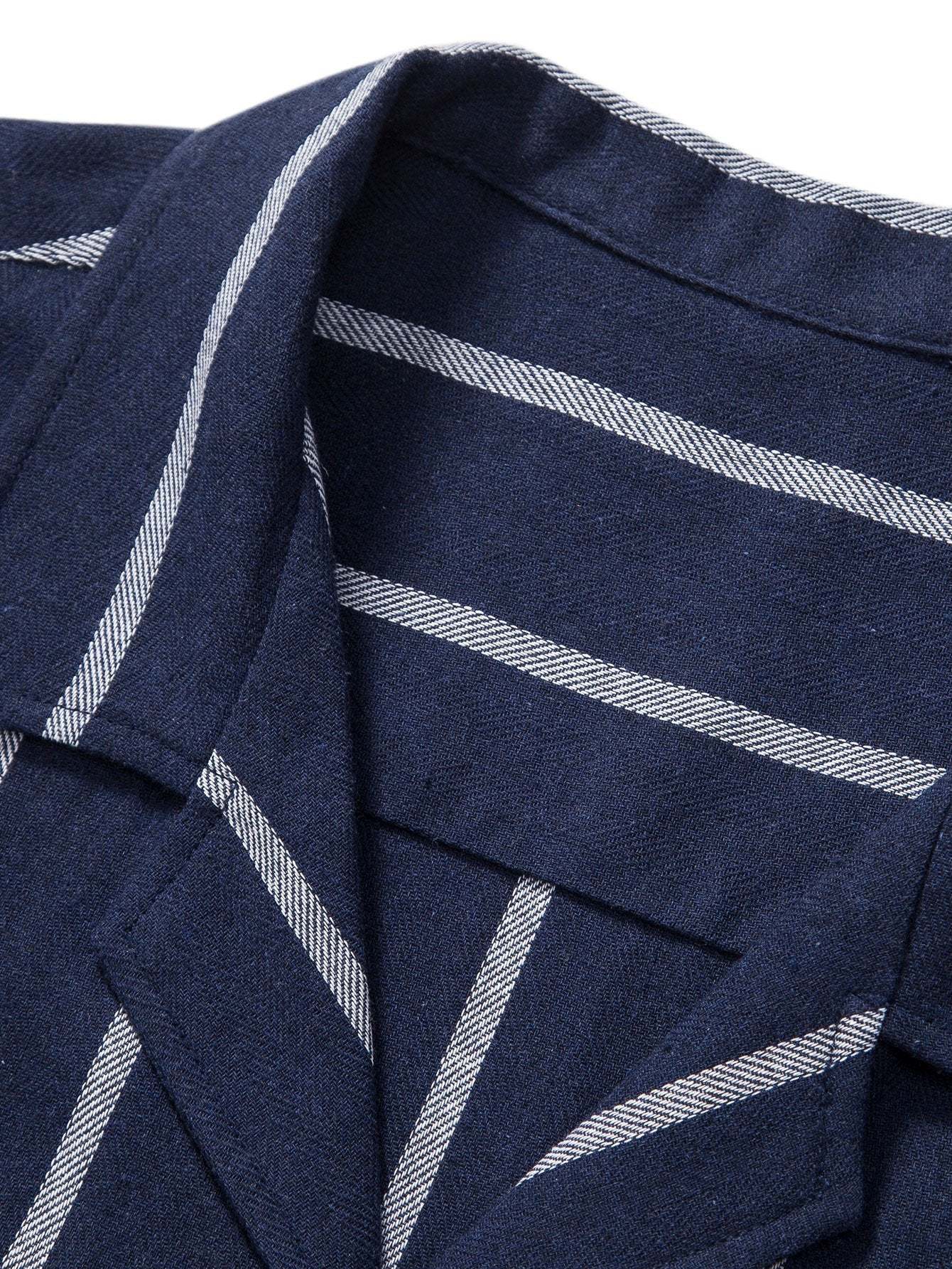 Cotton Blend Striped Cuban Shirt & Straight Leg Linen Pants-Mitchell Shoes