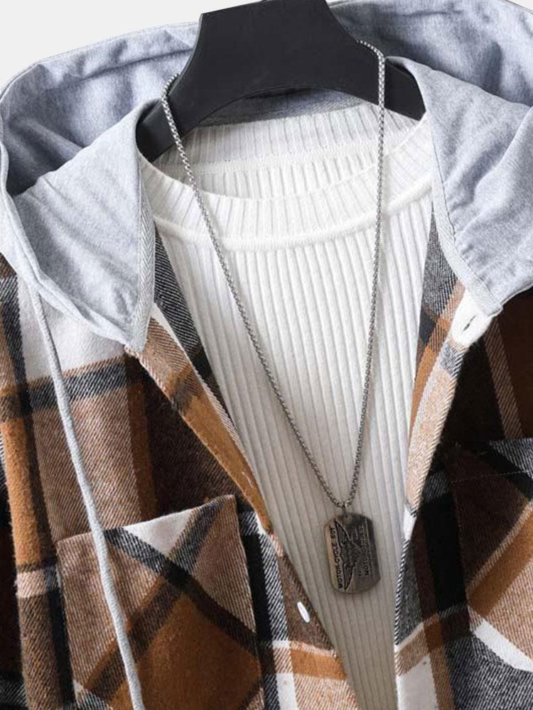 Long Sleeve Hooded Flannel Plaid Overshirt-Mitchell Shoes