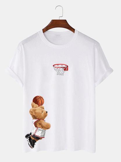 Bear Shooting Hoop Print T-Shirt-Mitchell Shoes