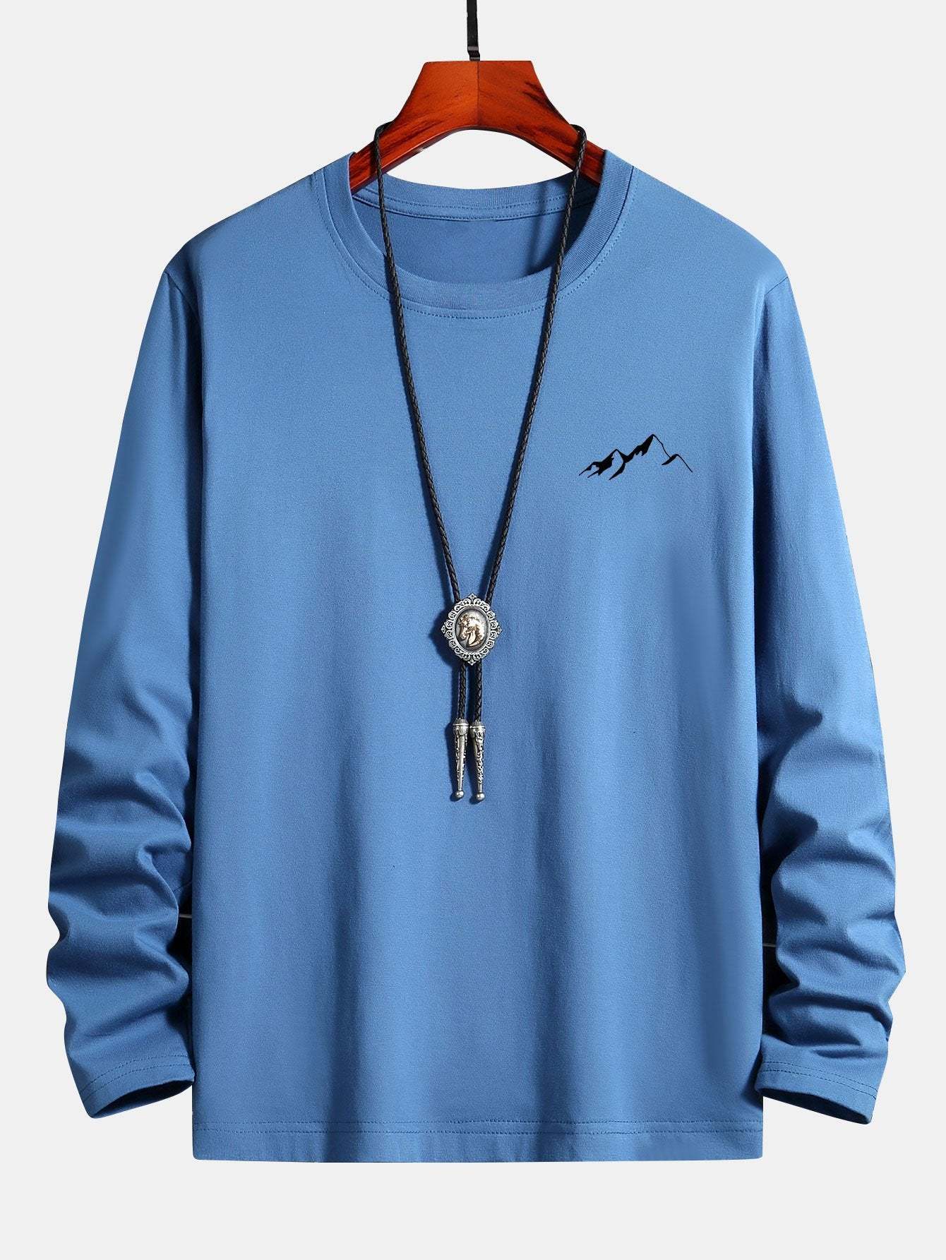 Long Sleeve Mountain Graphic Print Cotton T-Shirt-Mitchell Shoes