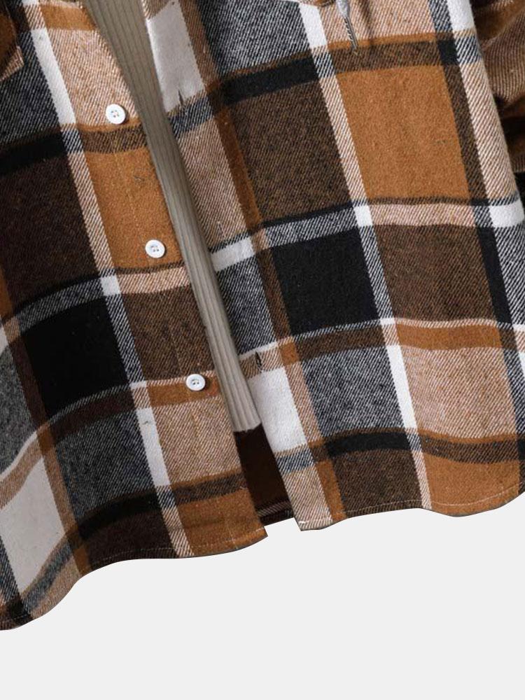 Long Sleeve Hooded Flannel Plaid Overshirt-Mitchell Shoes