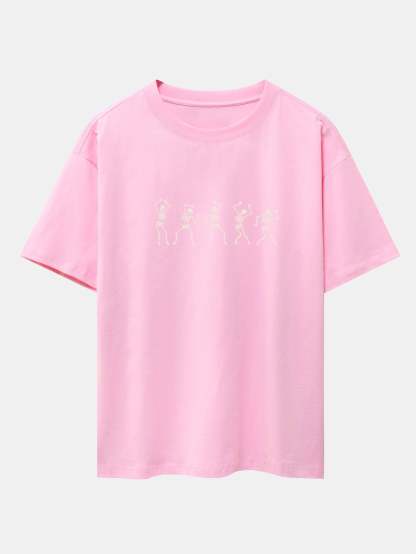 Dancing Skeleton Print Heavy Weight Drop Shoulder Oversize T-Shirt-Mitchell Shoes