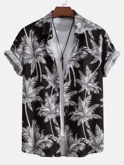 Palm Tree Print Button Up Shirt-Mitchell Shoes