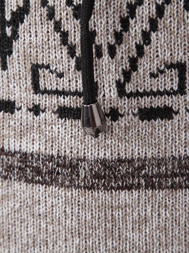 Aztec Geometric Pattern Zip Hooded Sweater-Mitchell Shoes