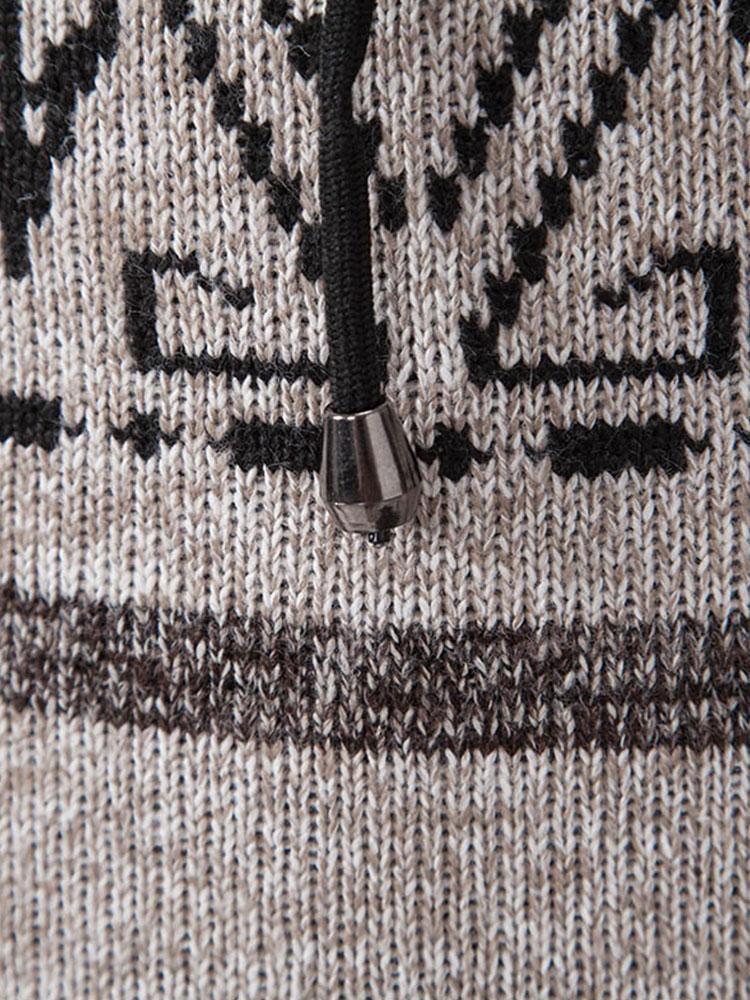 Aztec Geometric Pattern Zip Hooded Sweater-Mitchell Shoes