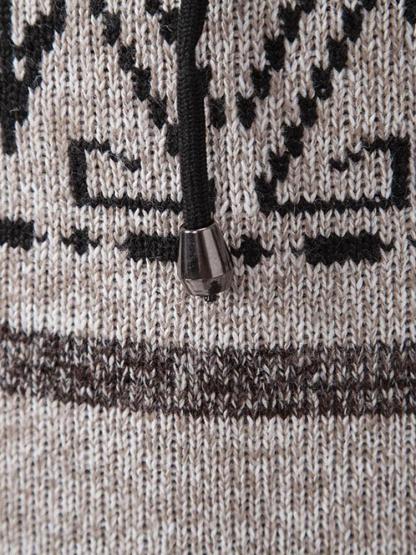 Aztec Geometric Pattern Zip Hooded Sweater-Mitchell Shoes