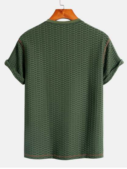 Muscle Fit Knitted Textured Henley Shirt-Mitchell Shoes