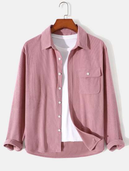 Long Sleeve Flap Pocket Corduroy Shirt-Mitchell Shoes
