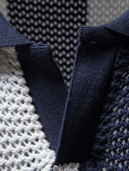 V Neck Striped Knit Polo Shirt-Mitchell Shoes
