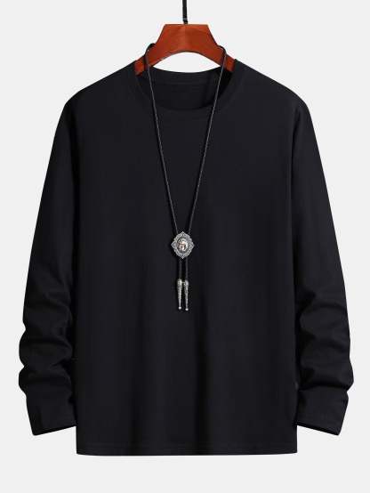 Basic Long Sleeve Cotton T-Shirt-Mitchell Shoes