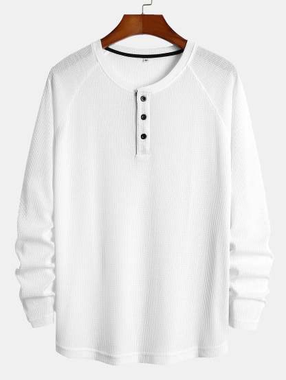 Long Sleeve Arc Hem Waffle Henley Shirt-Mitchell Shoes