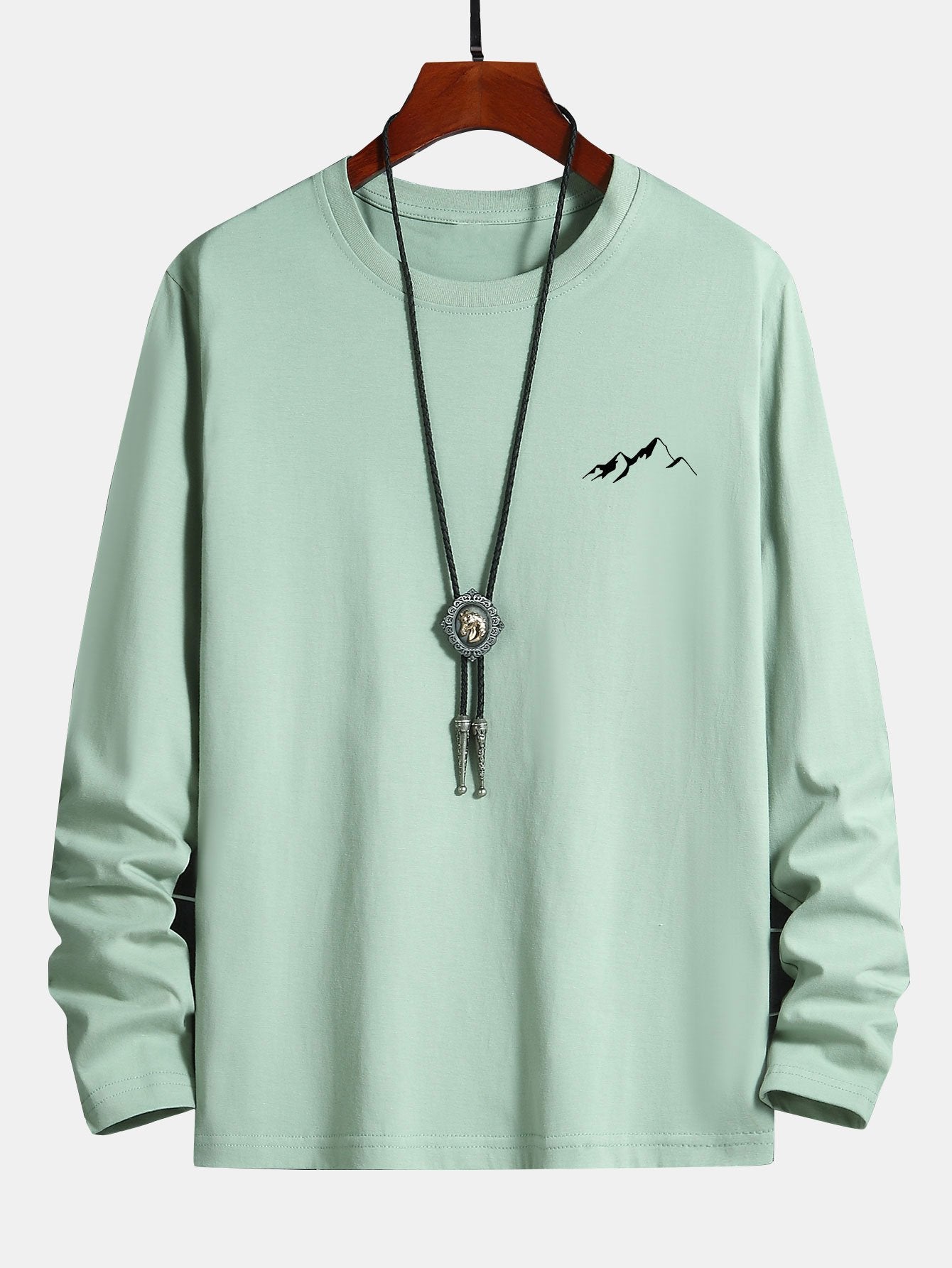Long Sleeve Mountain Graphic Print Cotton T-Shirt-Mitchell Shoes